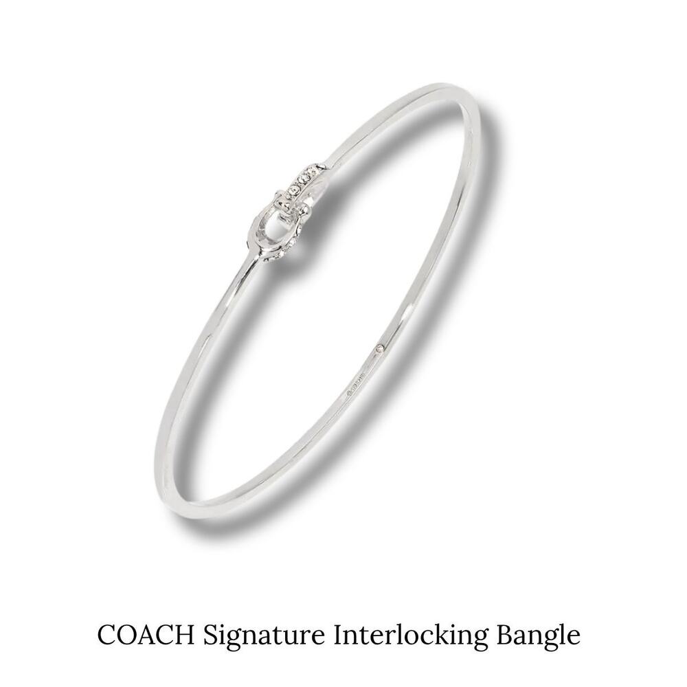 COACH Interlocking Signature C Stone Bangle Bracelet Silver Tone